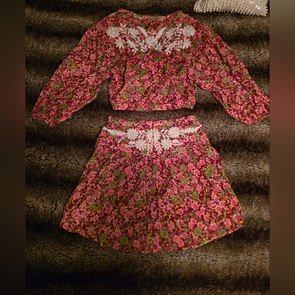 Free People Embrodered Longsleeve Floral Top & Skirt Set - Picture 1 of 15